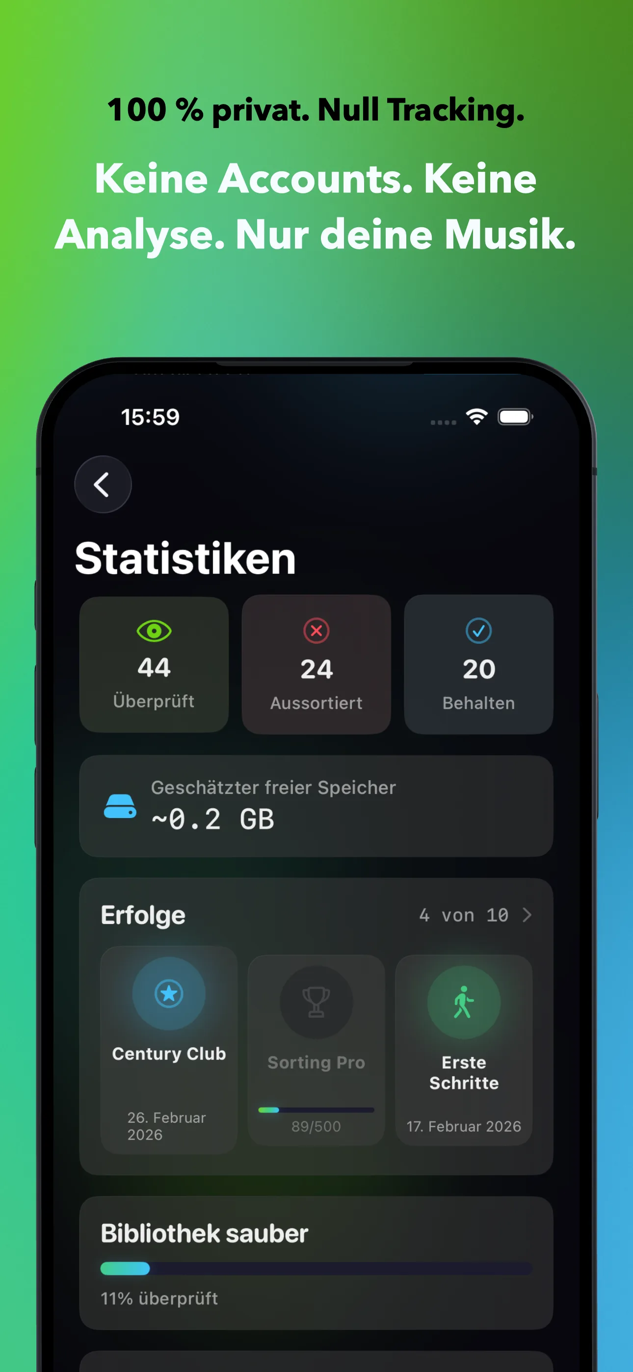 100 % privat. Null Tracking.