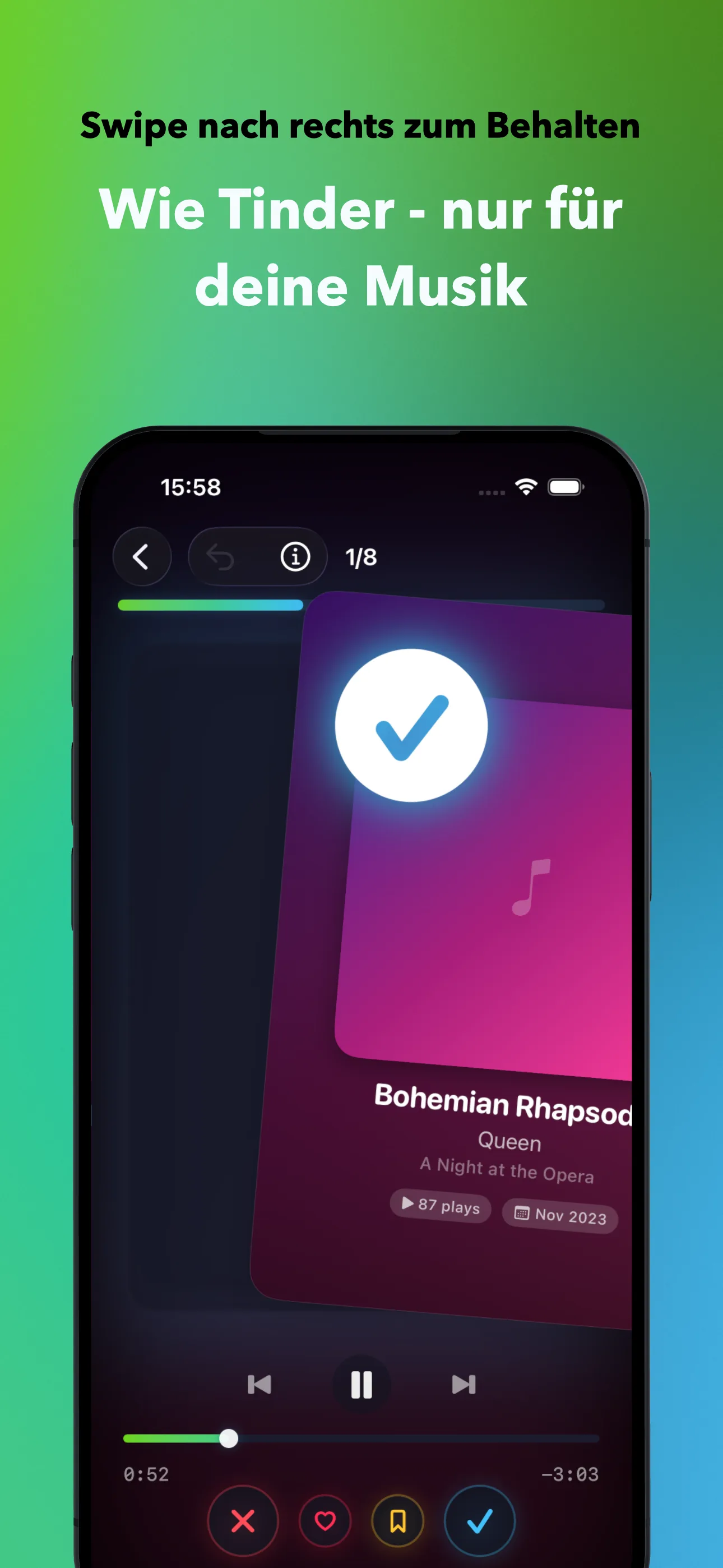 Swipe nach rechts zum Behalten