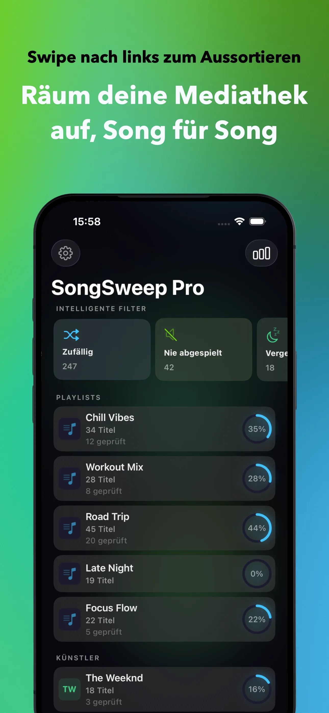 Swipe nach links zum Aussortieren