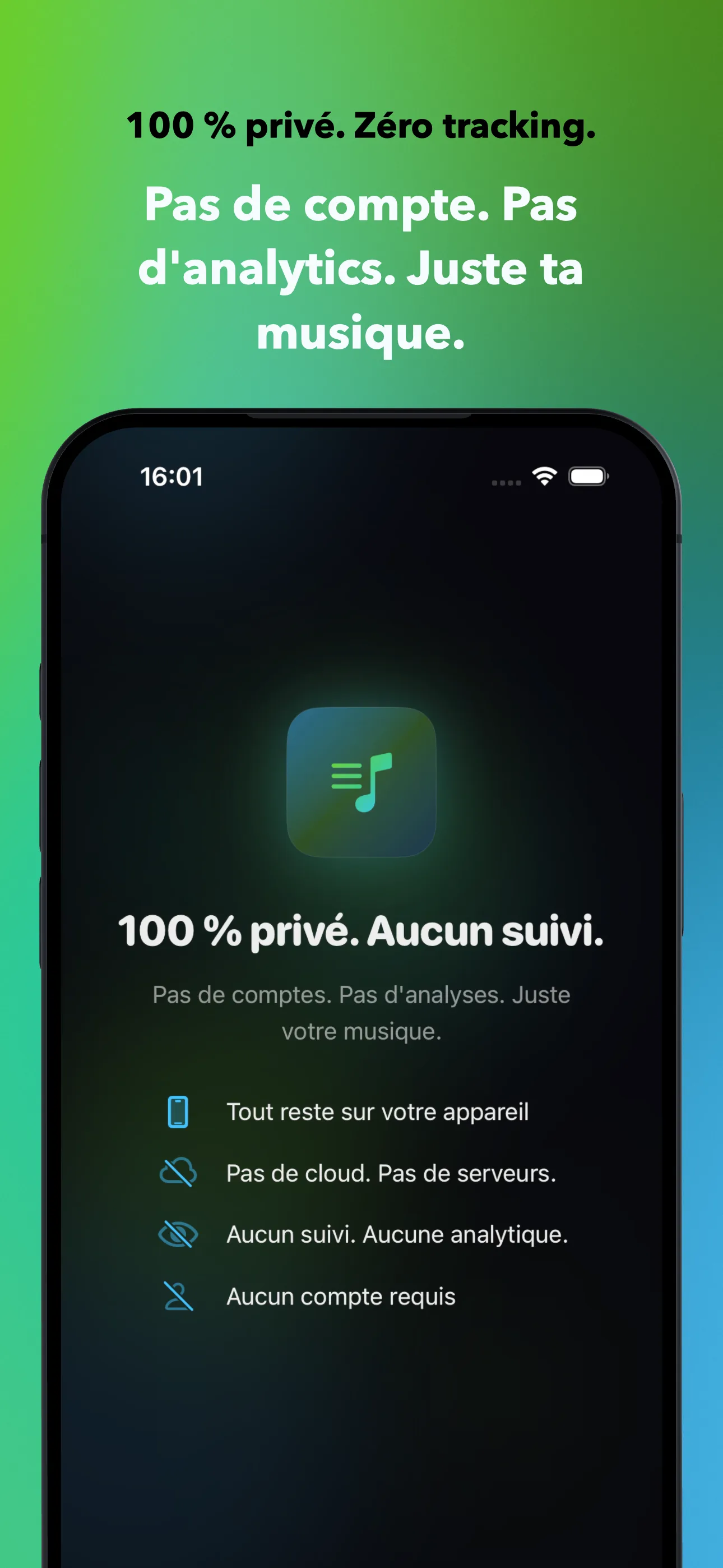 100 % privé. Zéro tracking.