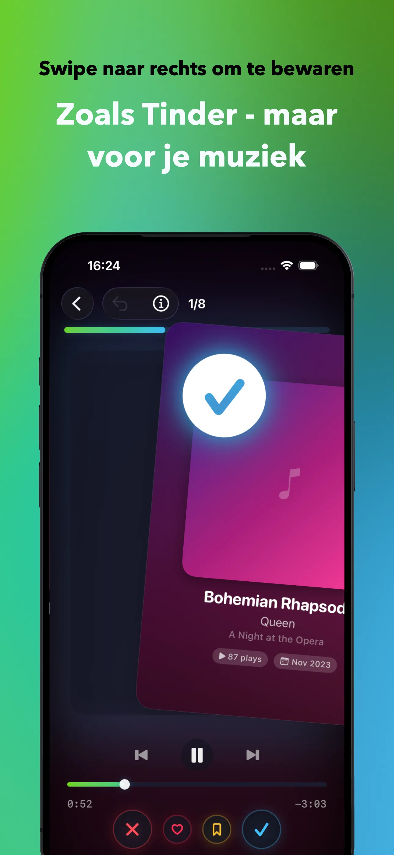 Swipe naar rechts om te bewaren