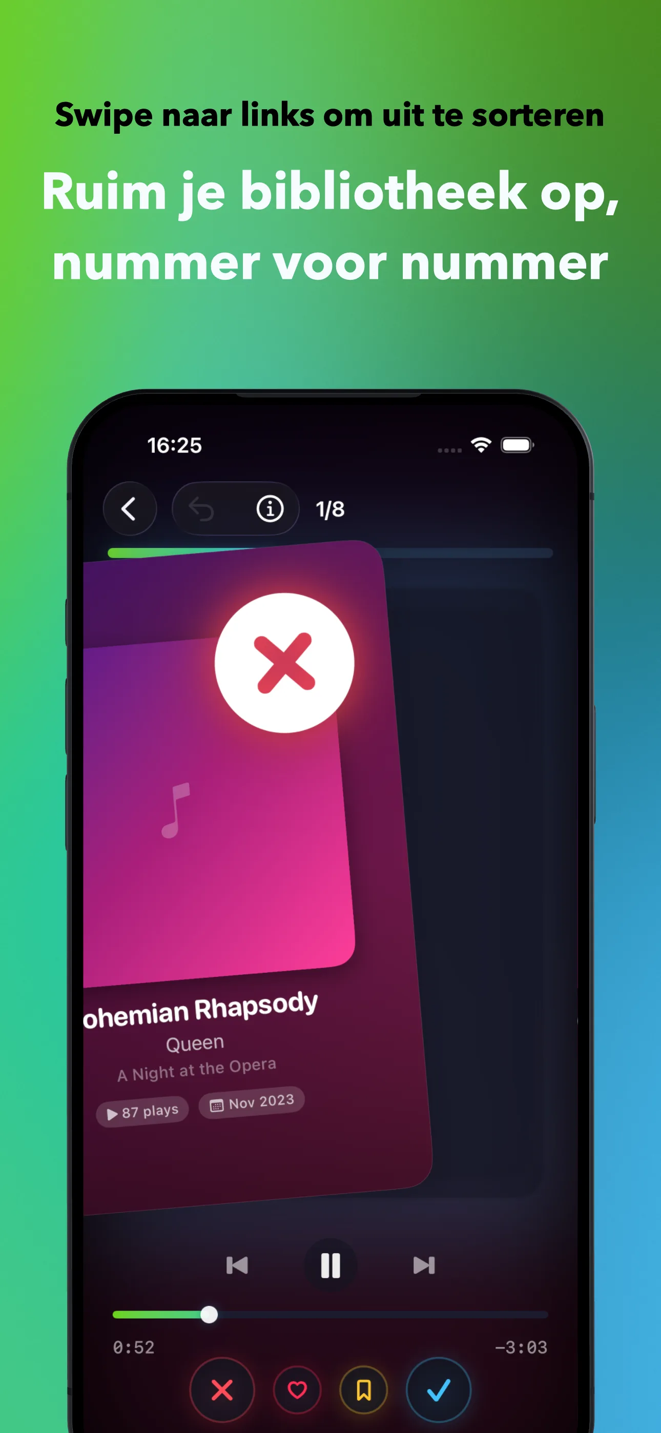 Swipe naar links om uit te sorteren
